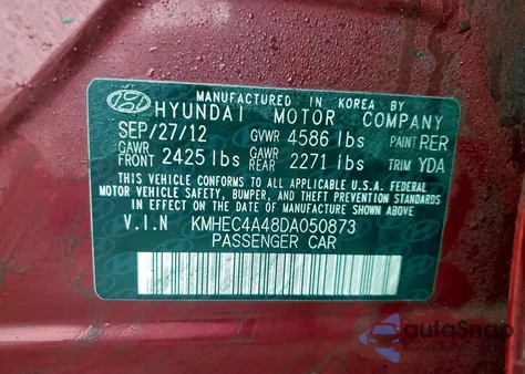 2013 Hyundai Sonata Hybrid z USA, uszkodzony, nr VIN KMHEC4A48DA050873